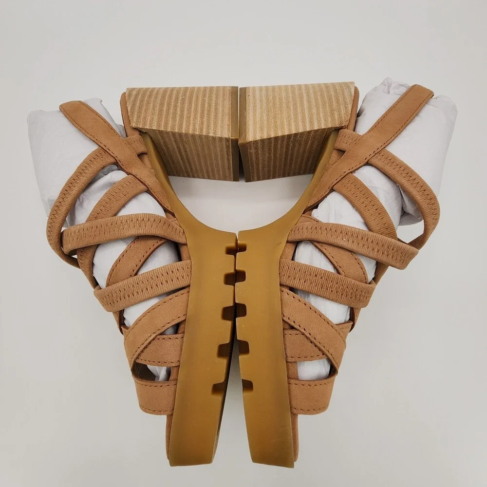 Eileen Fisher Tally Sandals‎ Womens 8.5M Honey Tumbled Nubuck Leather Lined NEW